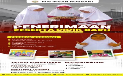 Penerimaan Murid Baru (PMB) MIS Insan Robbani Tahun Pelajaran 2025/2026